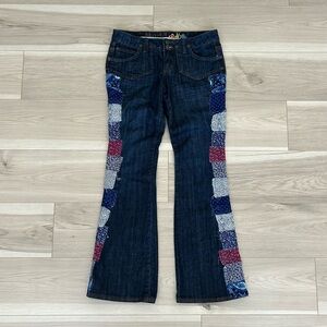 mudd upcycled patchwork low rise jeans